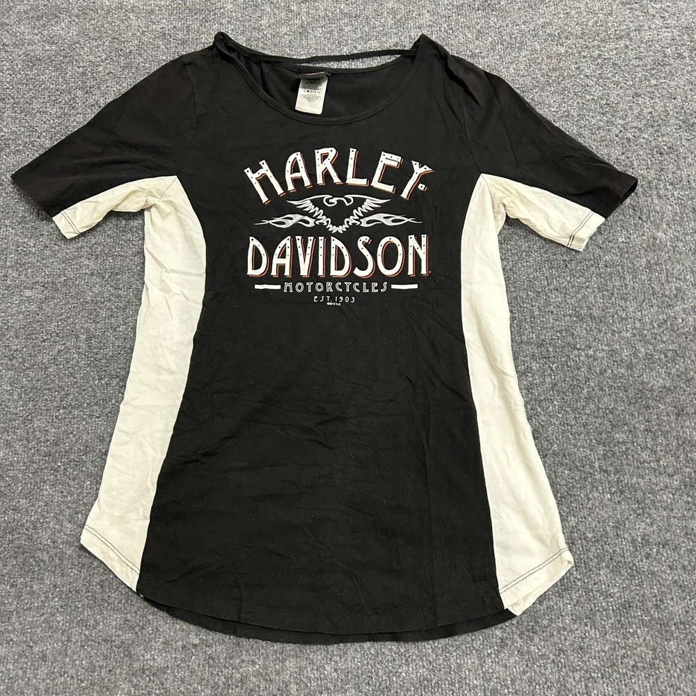 Harley-Davidson T-Shirt Womens Size L Black White Colorblock Cotton USA Made Tee